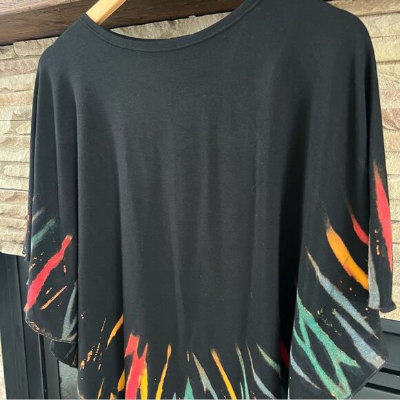 Kamana Art To Wear Abstract Black Multicolor Boho Unique Poncho Shawl Top  SZ OS - Picture 7 of 12